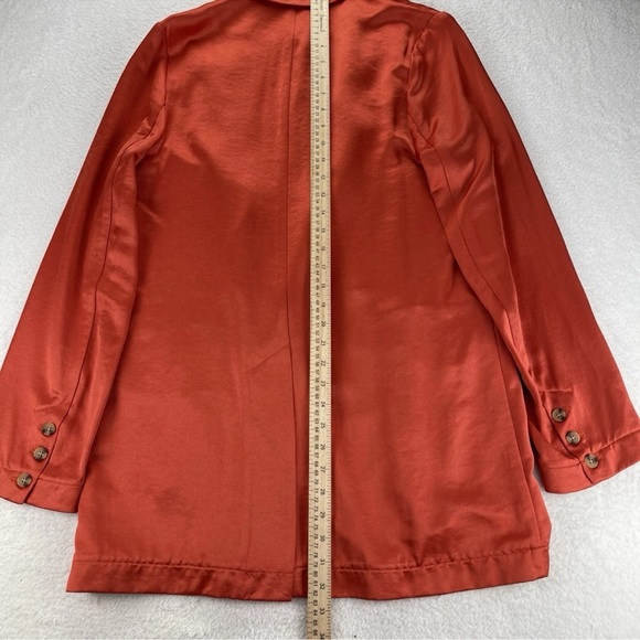 Free People Satin Silk Viscose Orange Rust Tailored Long Blazer Jacket Sz Medium - Picture 10 of 13